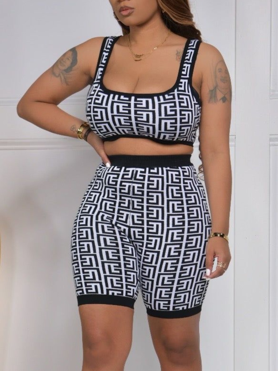 

LW Cami Geometric Print Shorts Set, Black