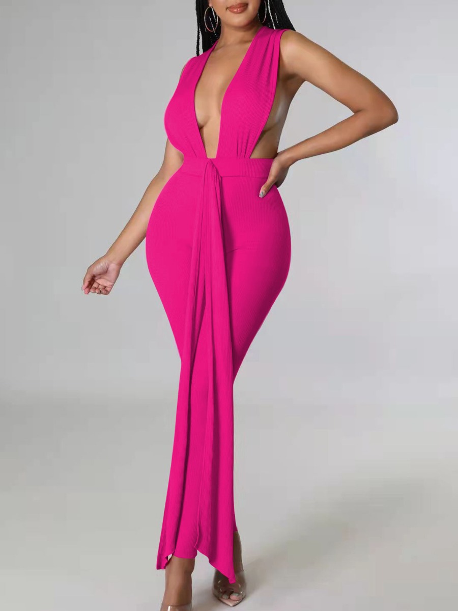 

LW SXY Cut Out Skinny Jumpsuit, Rose red