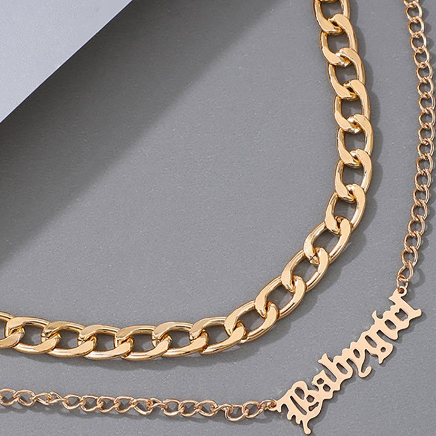 LW Letter Decor Chain Double Layer Necklace