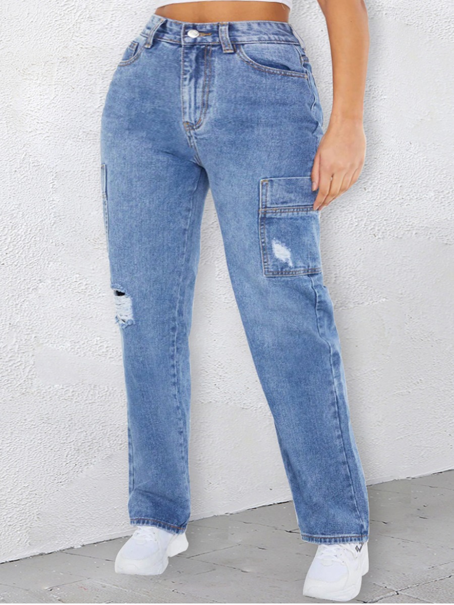 

LW Ripped Low Stretchy Jeans, Baby blue