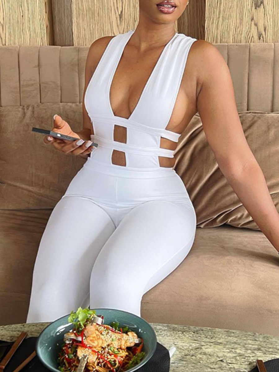

LW Backless Cut Out Skinny Jumpsuit, White