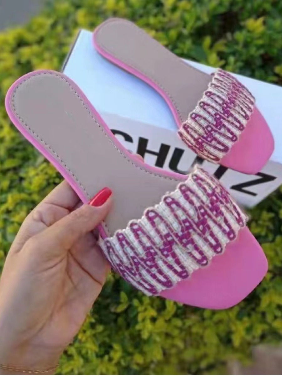 

LW Square Toe Patchwork Slides, Pink