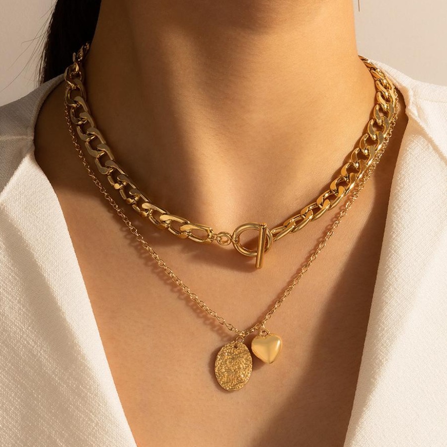 

LW Coin Chain Double Layer Necklace, Gold