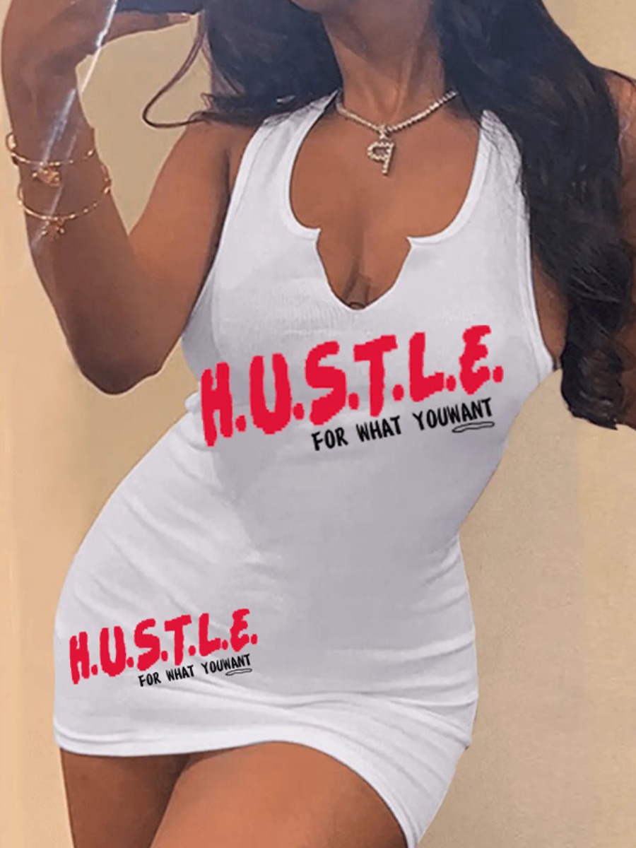 

LW BASICS Hustle Letter Print Cami Dress, White