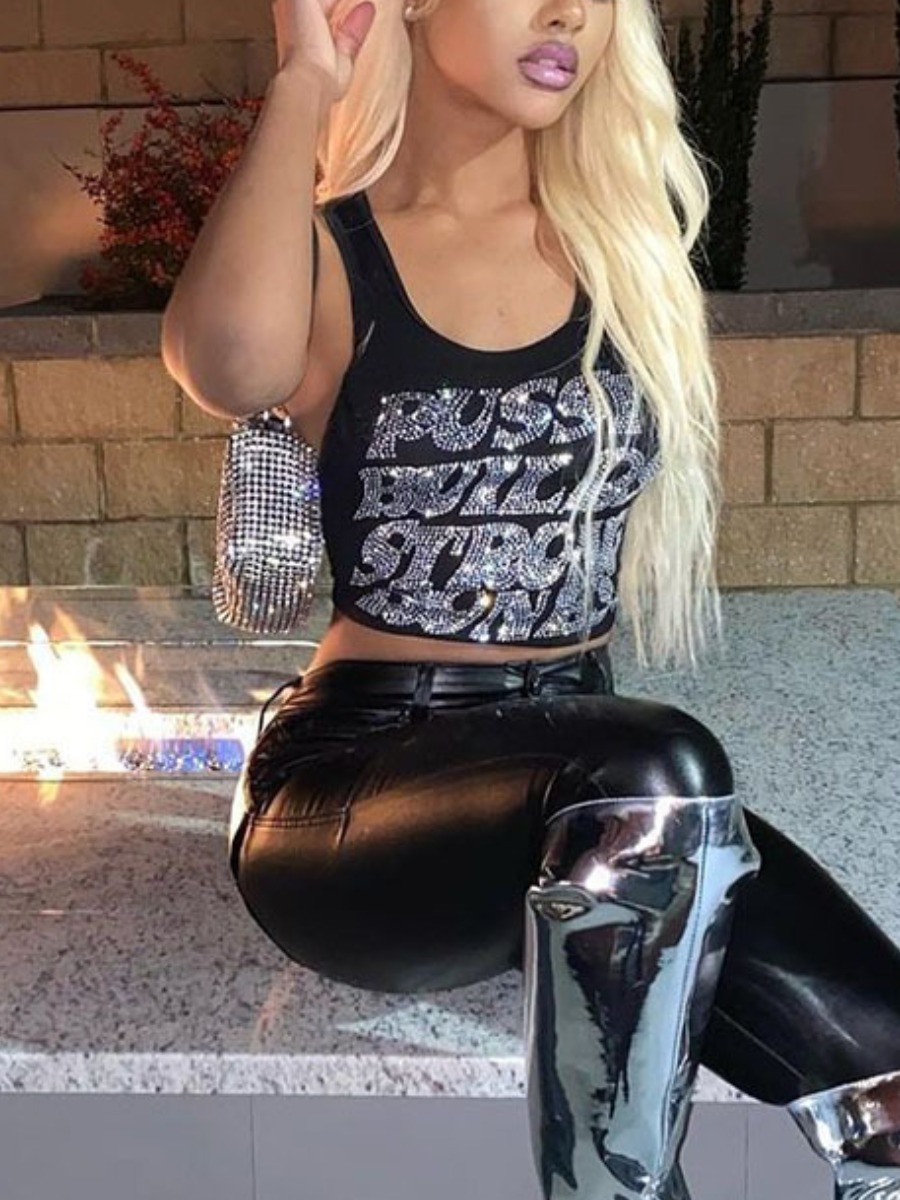 

LW SXY Rhinestone Letter Camisole, Black