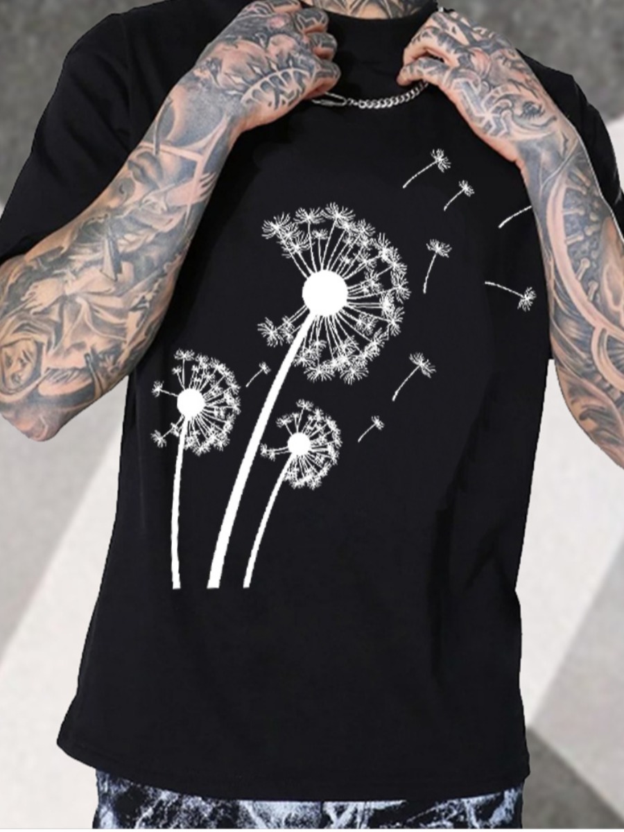 

LW Men Round Neck Floral Print T-shirt, Black