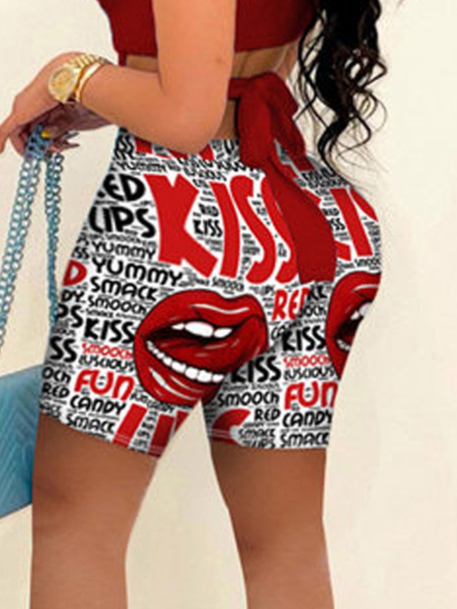 

LW Lip Letter Print Shorts, Red