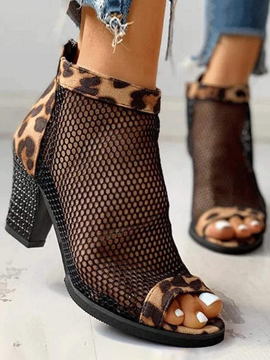 

LW Leopard Print Mesh Sandals, Black