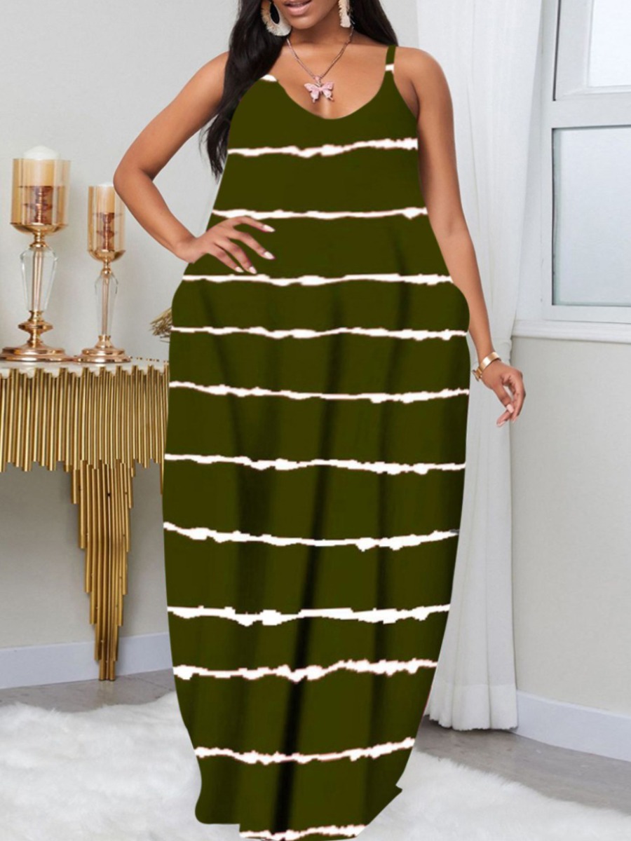 

LW Striped Cami A Line Dress, Army green