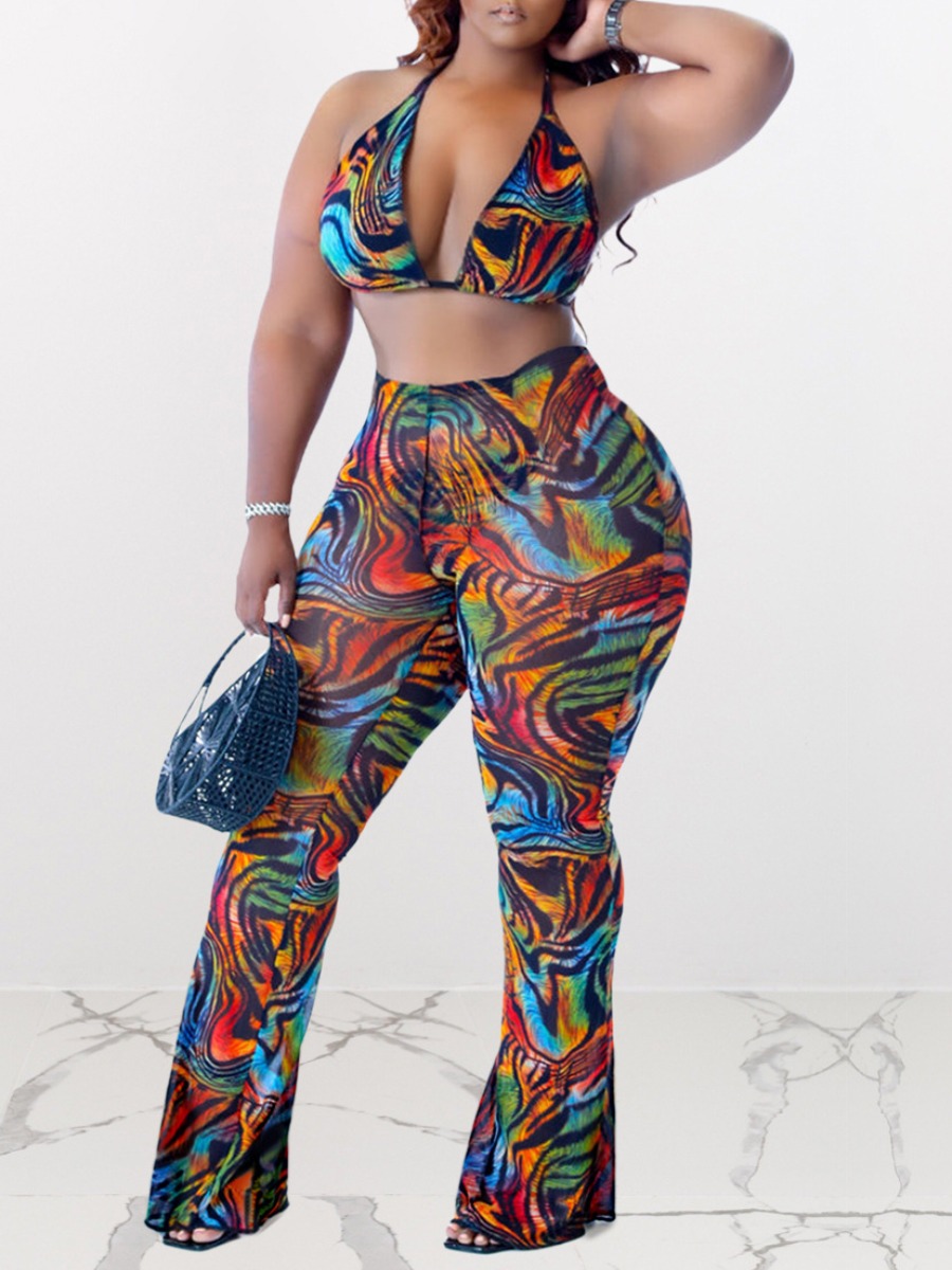 

LW Plus Size Tie-dye Flared Pants Set, Multi