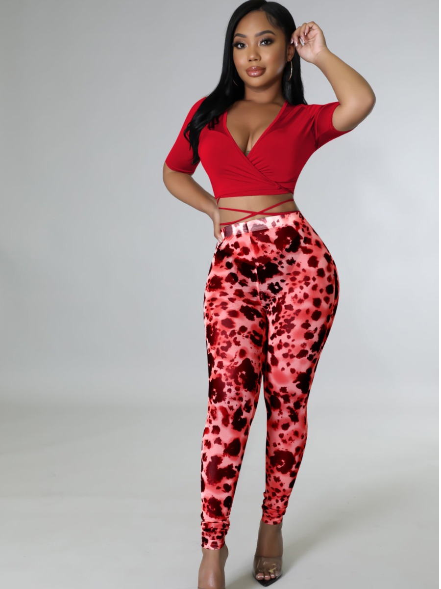 LW Crop Top Leopard Print Pants Set