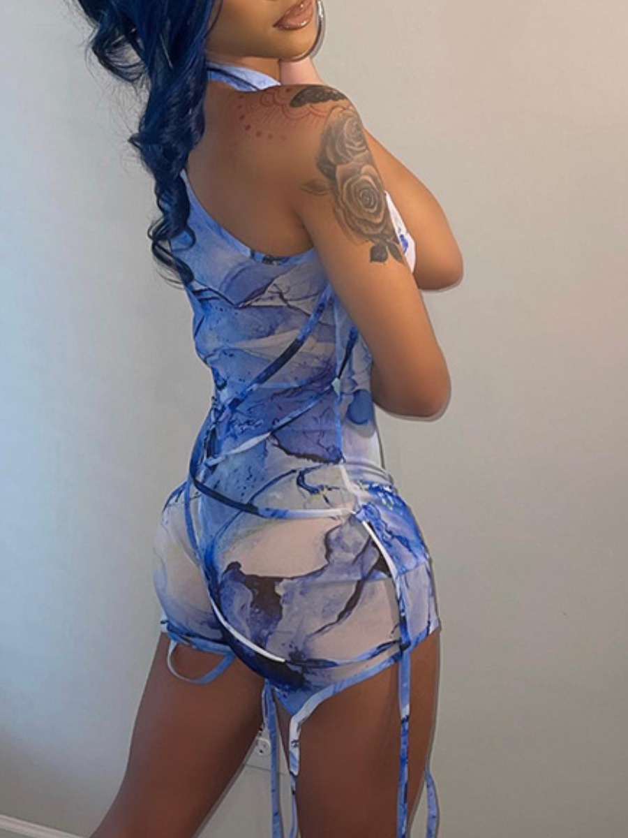 

LW SXY Tie-dye See-through Skinny Romper, Multi