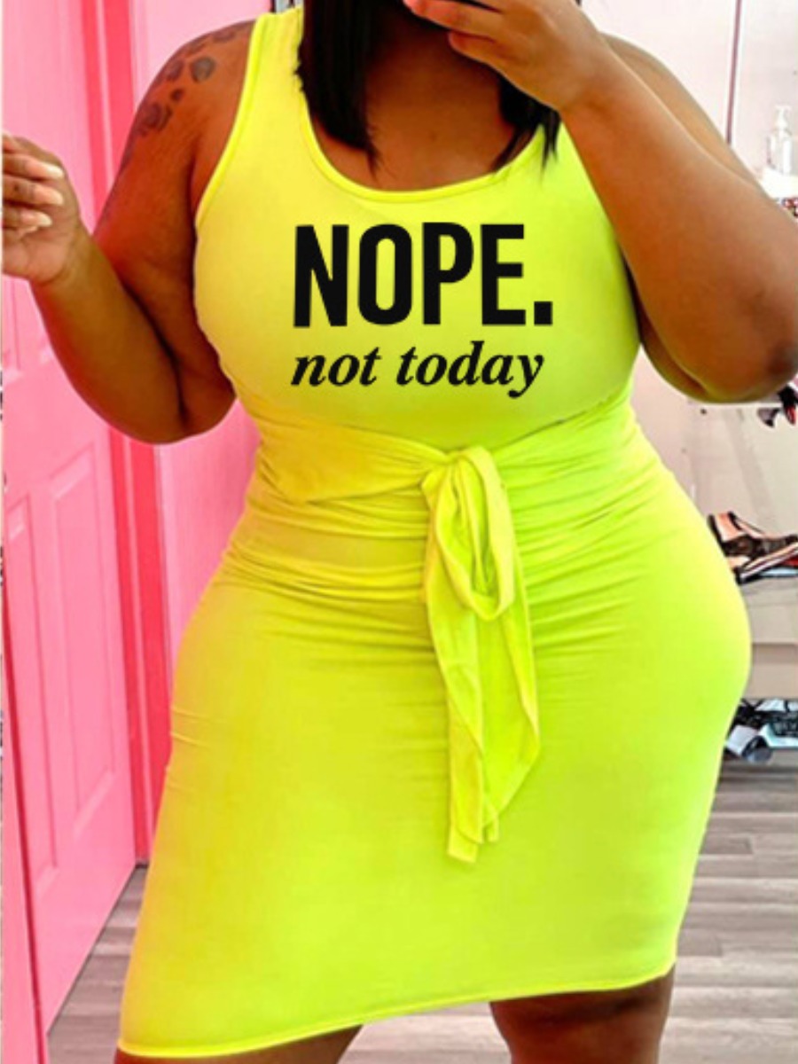 

LW Plus Size Letter Print Bodycon Cami Dress, Yellow