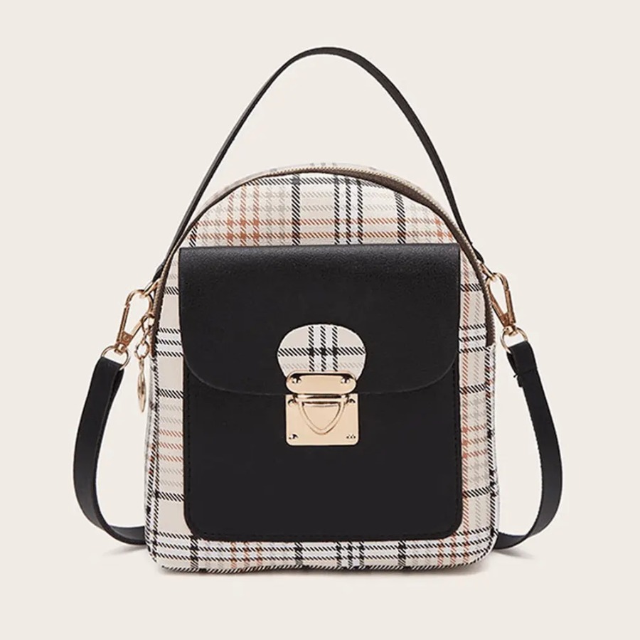 

LW Plaid Print Crossbody Bag, Black