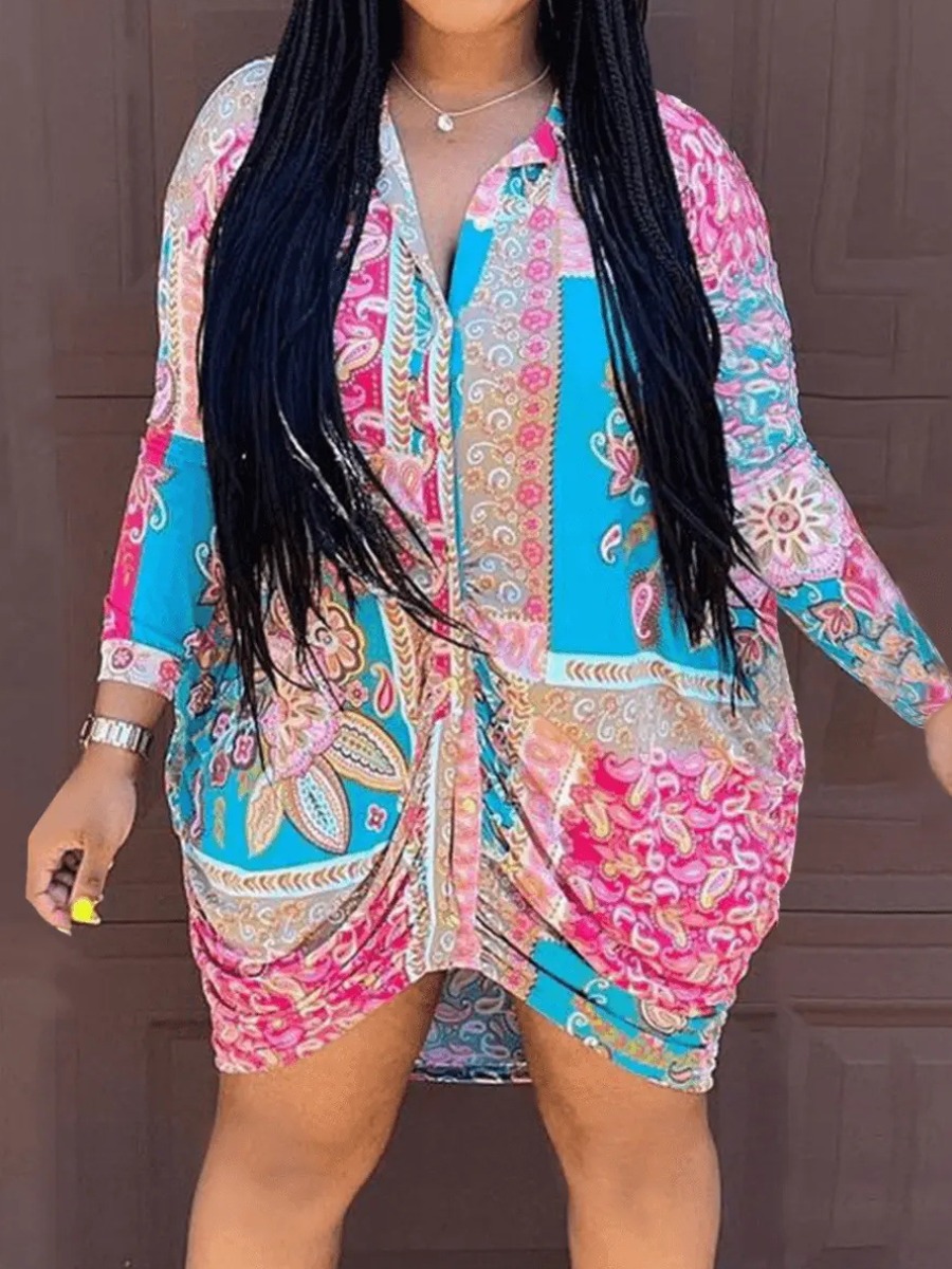 

LW Plus Size Paisley Print Shirt Dress, Pink