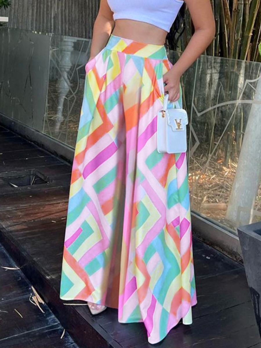 

LW Color-lump Wide Leg Pants, Multi