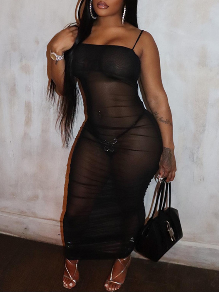 

LW SXY See-through Bodycon Cami Dress, Black