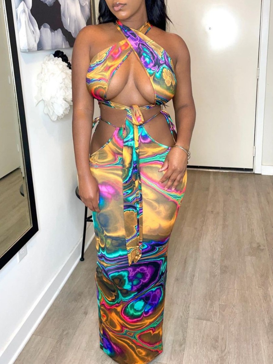 

LW BASICS Mixed Print Bandage Design Skirt Set, Multi