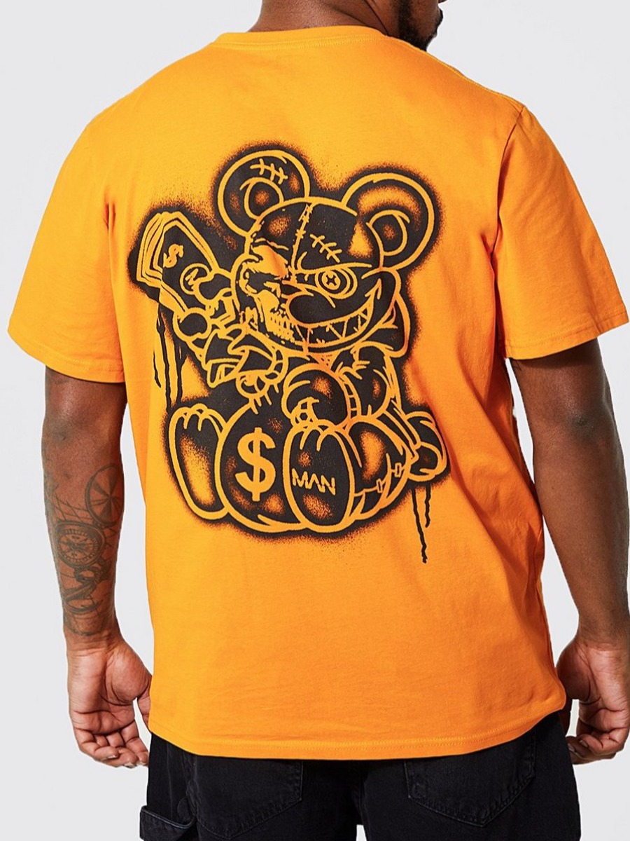 

LW Men Round Neck Cartoon Print T-shirt, Yellow
