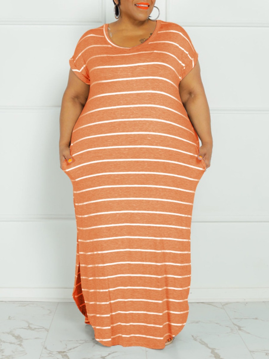 

LW Plus Size Striped Curved Hem Stretchy Dress, Croci