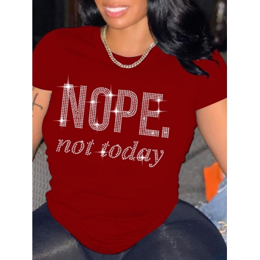 

LW Plus Size Rhinestone Nope Letter T-shirt, Red