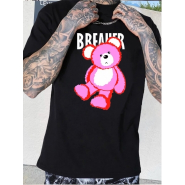 

LW Men Cartoon Letter Print T-shirt, Black