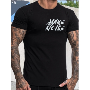 

LW Men Round Neck Letter Print T-shirt, Black