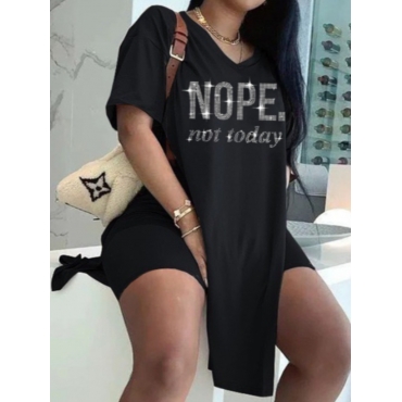 

LW Plus Size Rhinestone Letter Split Shorts Set, Black