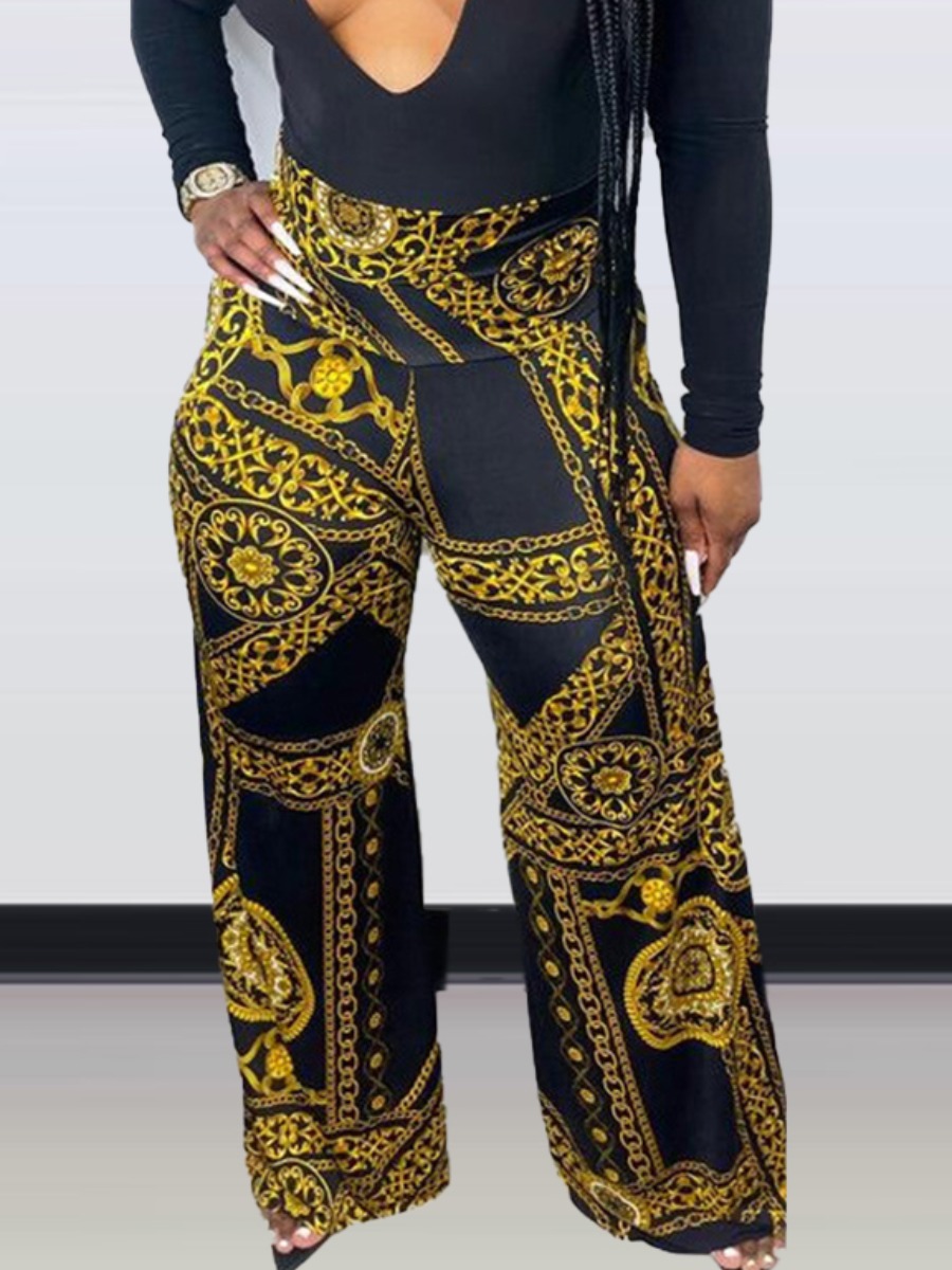 

LW High-waisted Baroque Print Pants, Black