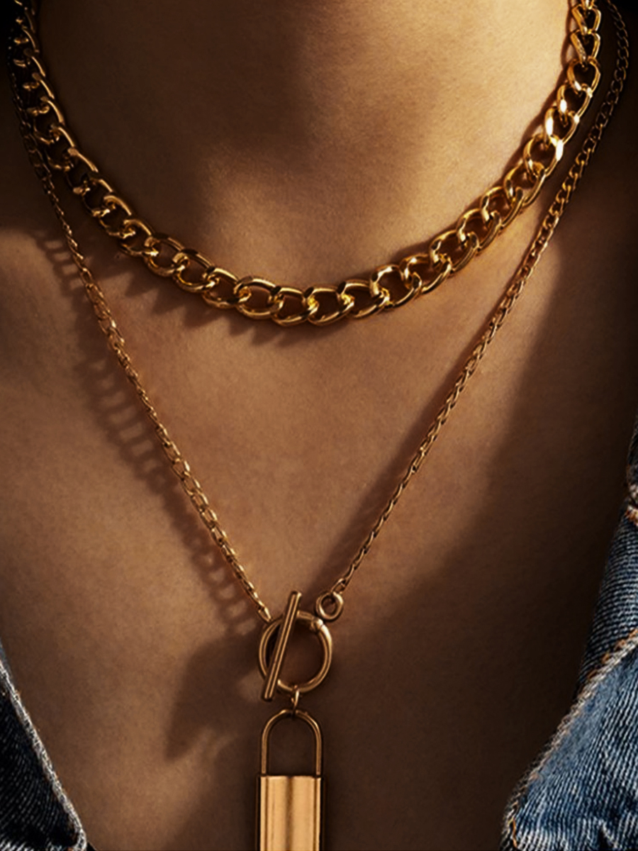 

LW 2-piece Padlock Chain Necklace, Gold