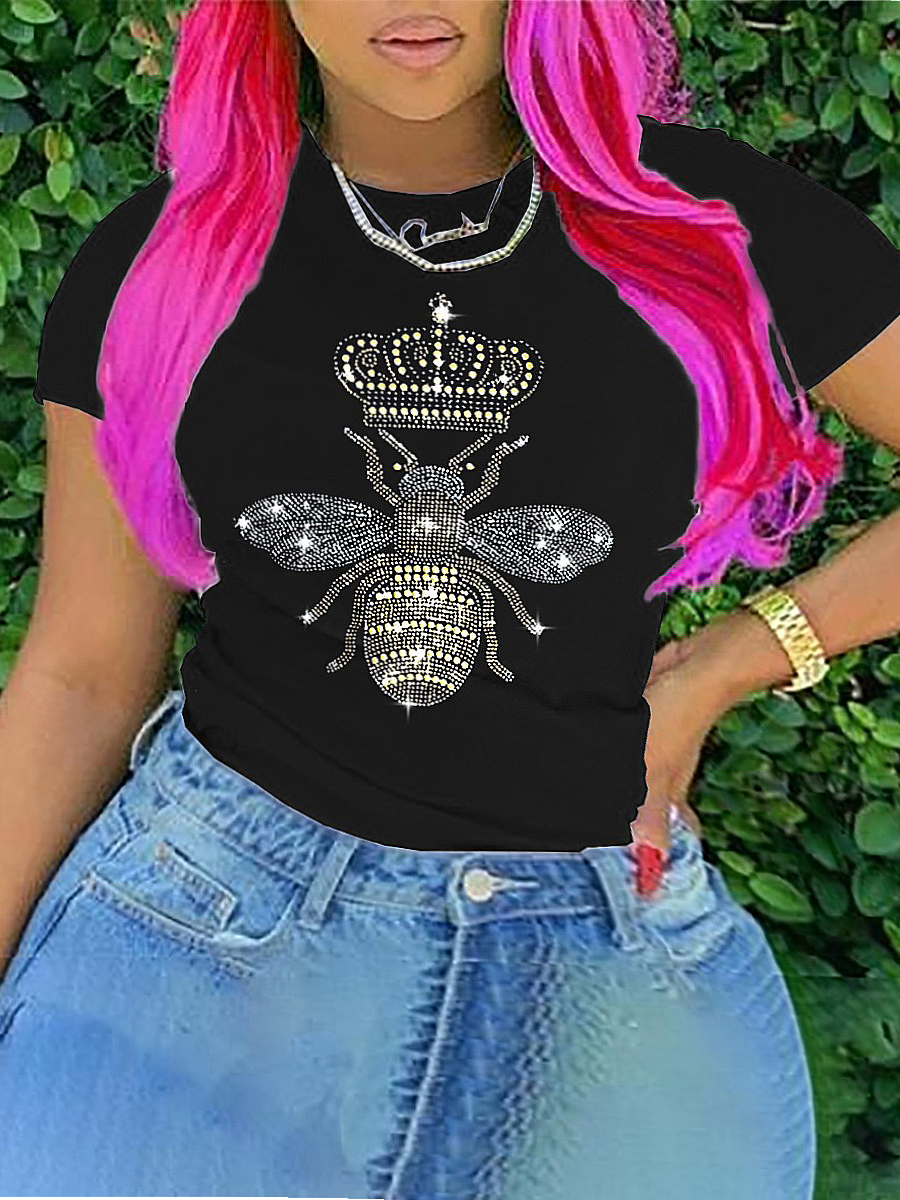 

LW Plus Size Rhinestone Queen Bee T-shirt, Black