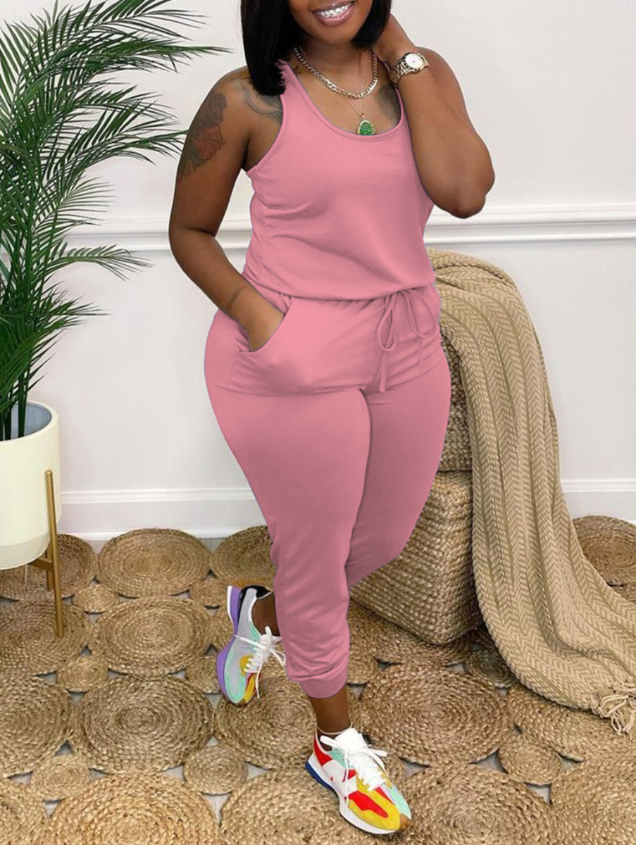 LW BASICS Plus Size Drawstring Cami Jumpsuit 2X