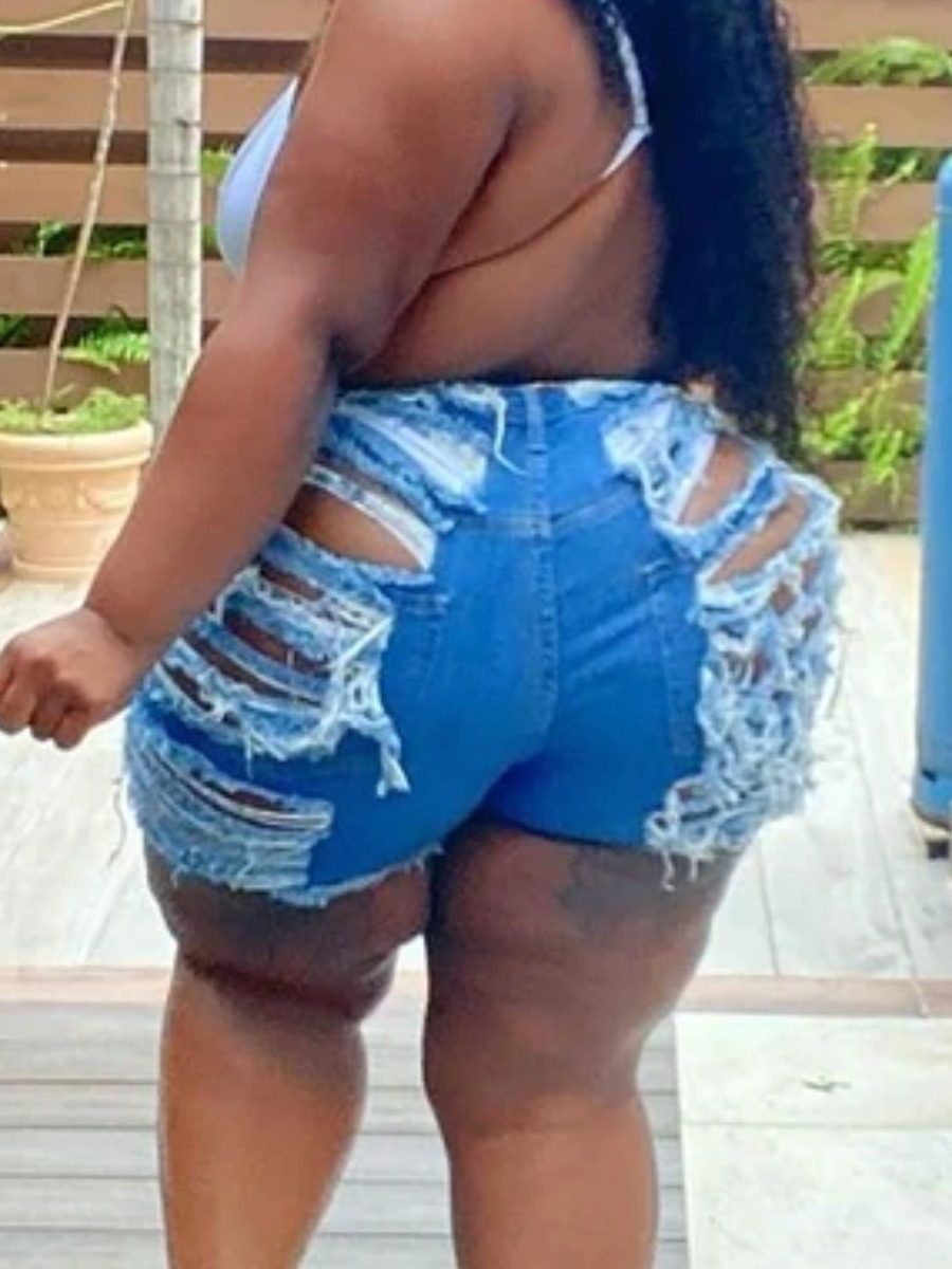 

LW Plus Size Trendy Broken Holes Baby Blue Denim Shorts