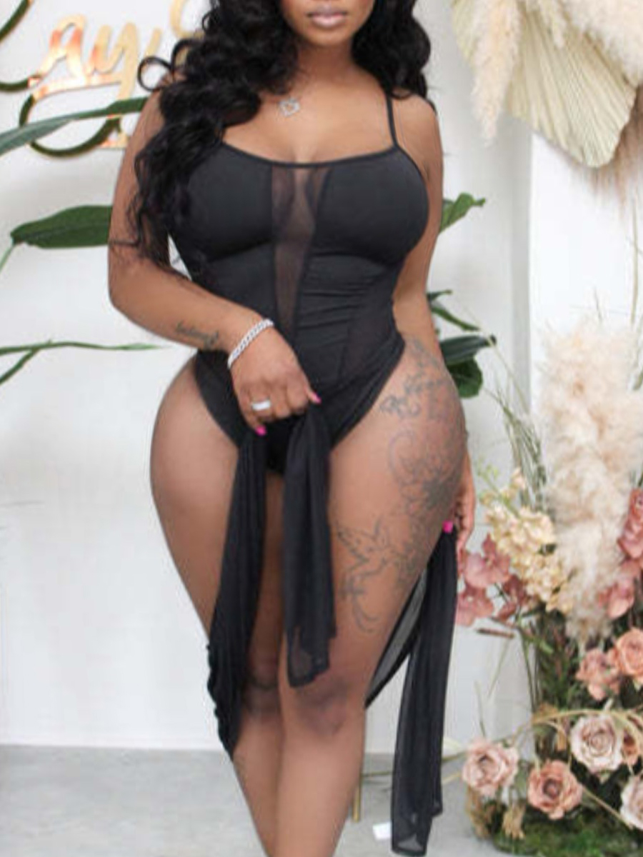

LW SXY Plus Size Cami See-through Skirt Set, Black