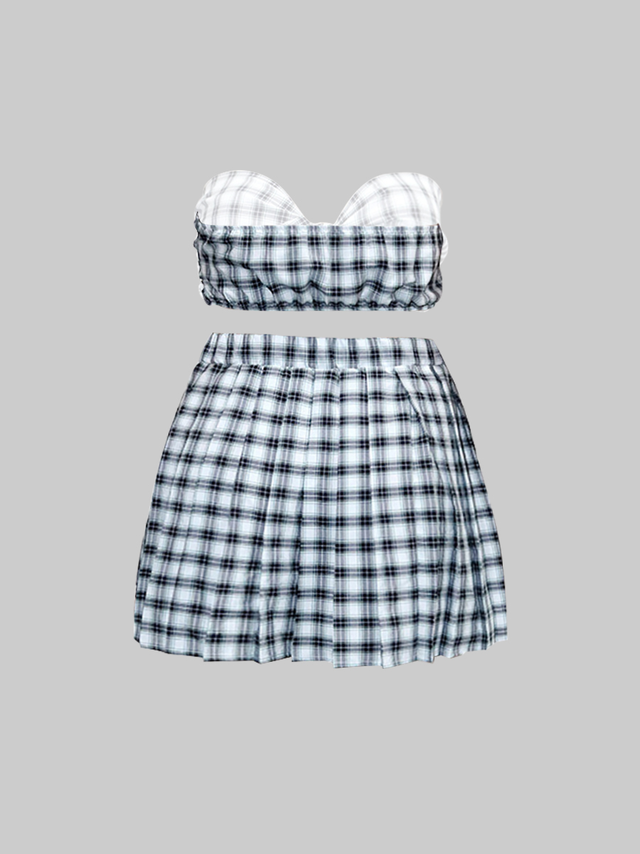 LW Plus Size Plaid Print Pleated Skirt Set