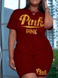 LW Plus Size Rhinestone Pink Letter Shorts Set