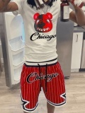 LW Men Cartoon Letter Print Striped Shorts Set