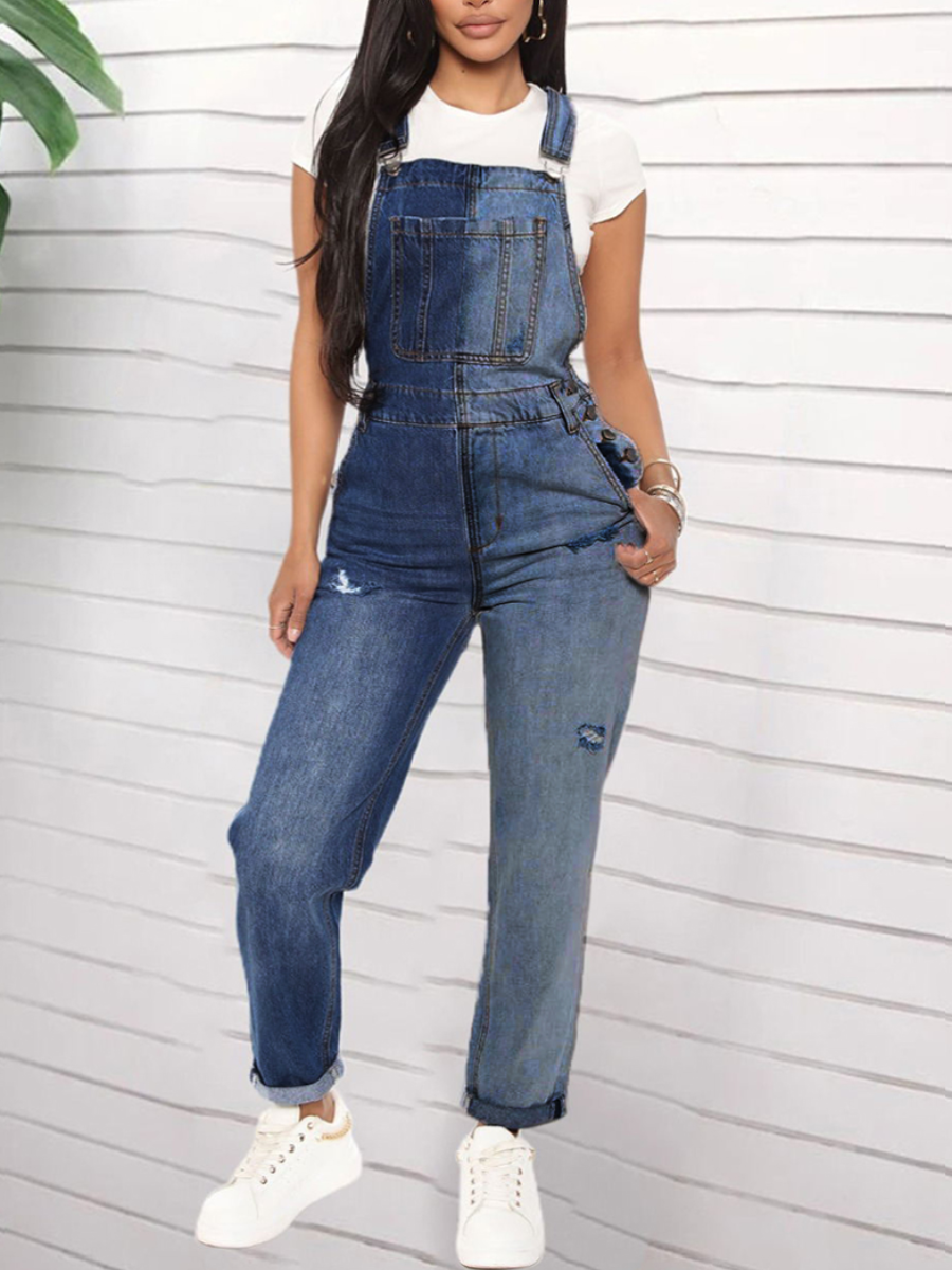 

LW Ripped Medium Stretchy Overall Denim Jumpsuit, Baby blue