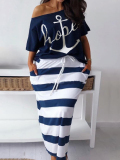 LW Plus Size Letter Print Striped Skirt Set
