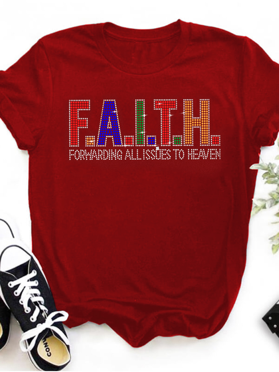 LW Plus Size Rhinestone Faith Letter T-shirt