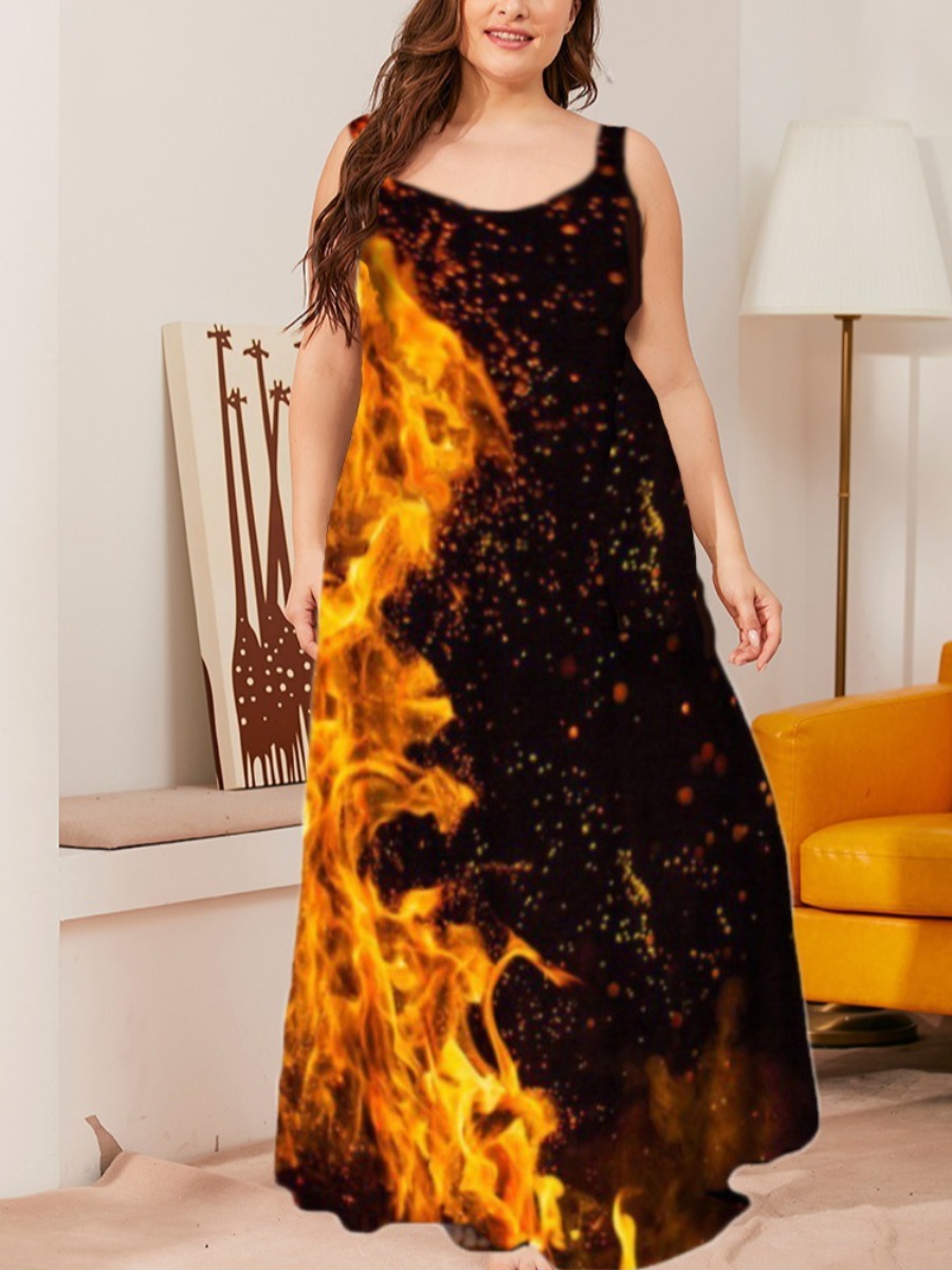 LW SXY Plus Size Fire Print Cami A Line Dress