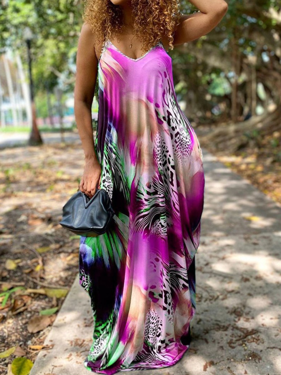 

LW Animal Print Cami Loose Dress, Violet