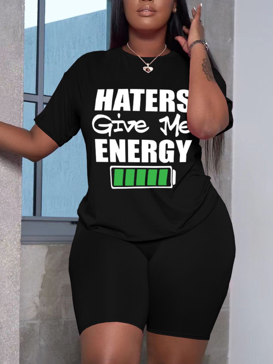 LW Plus Size Haters Give Me Energy Letter Print Sh