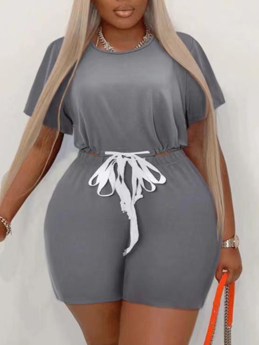 

LW Plus Size Drawstring Stretchy Shorts Set, Grey