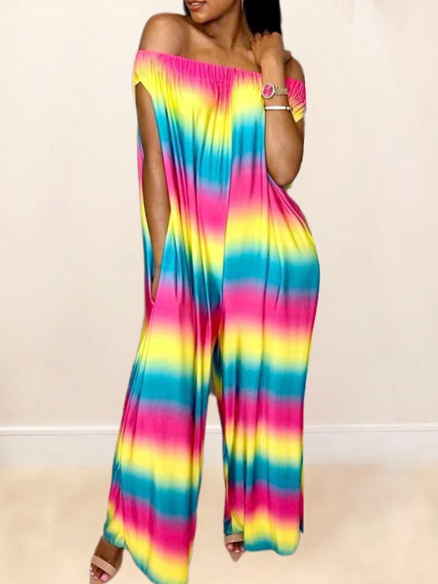 

LW Off The Shoulder Gradient Loose Jumpsuit, Multicolor mstn