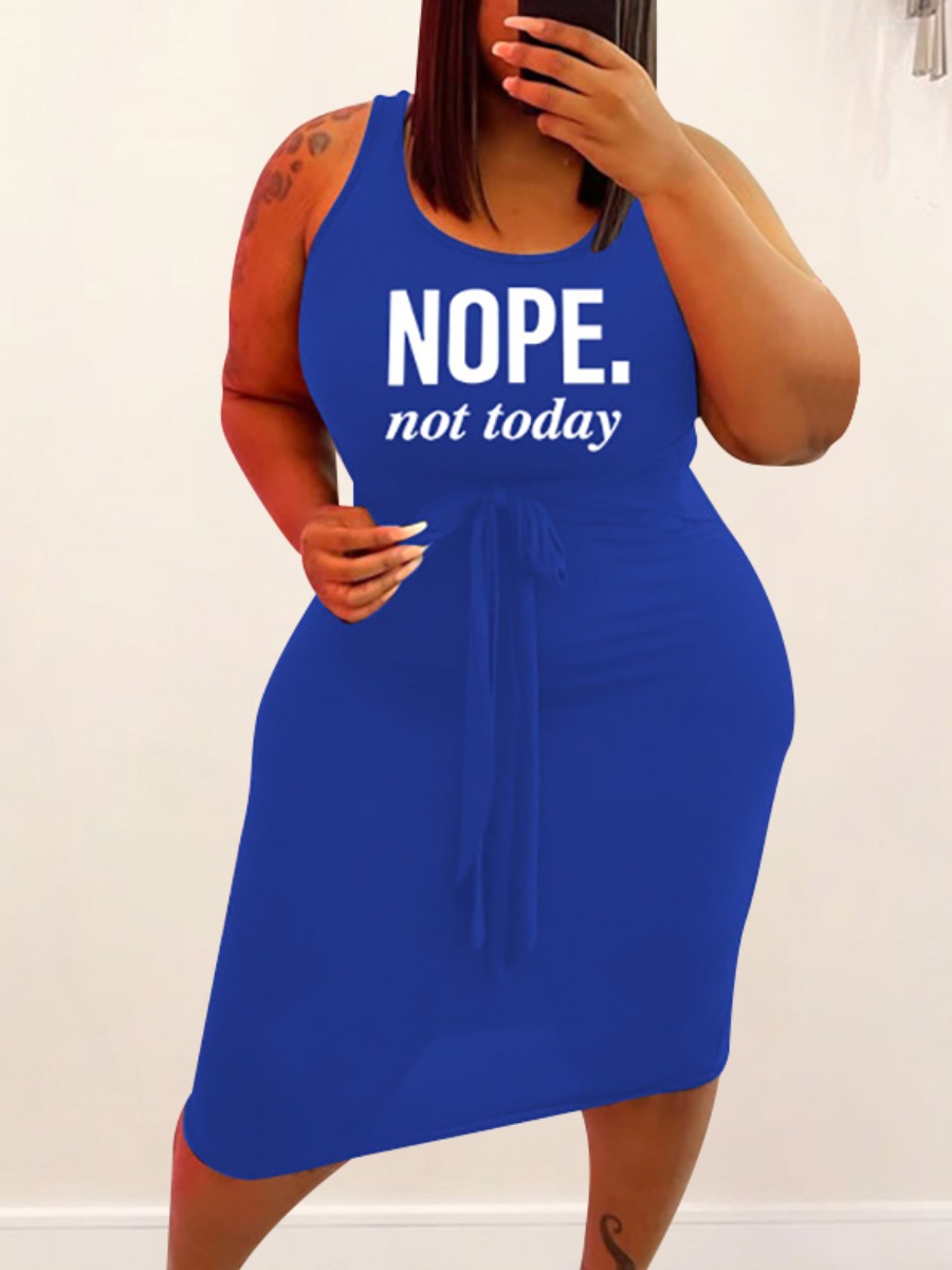 

LW Plus Size Letter Print Bandage Design Bodycon Dress, Blue