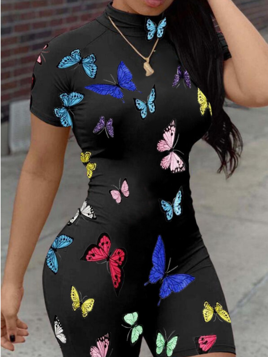 LW Butterfly Print Skinny Romper