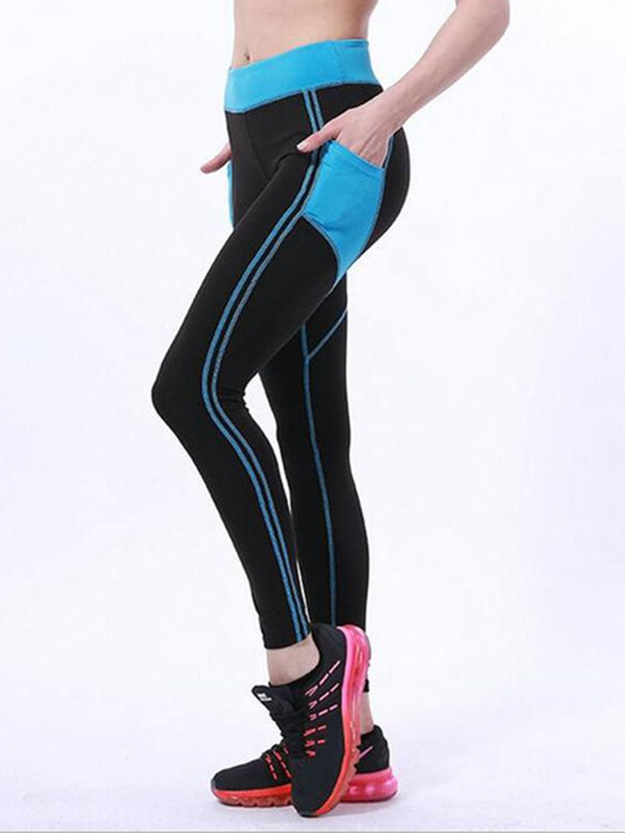 

LW BASICS Striped High Stretchy Yoga Leggings, Blue