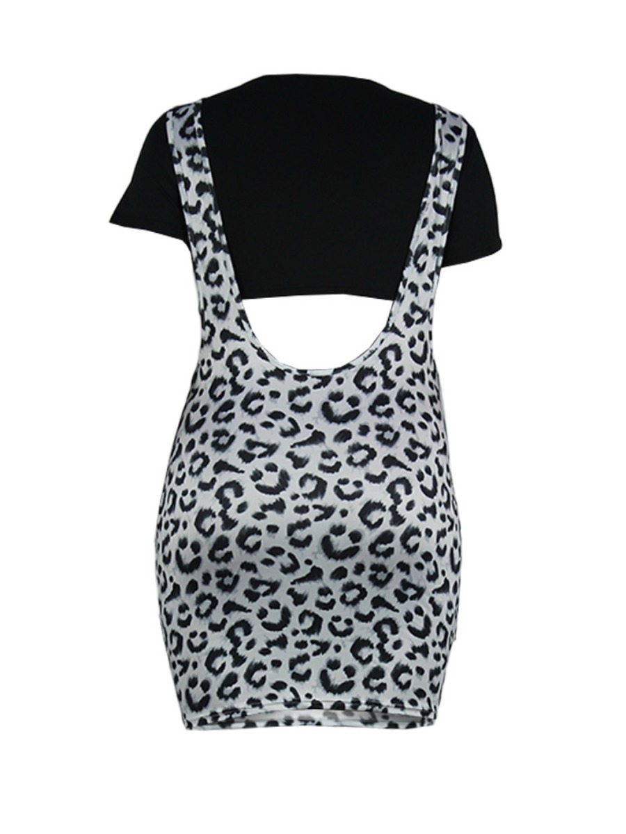 LW SXY Plus Size Leopard Print Overall Shorts Set