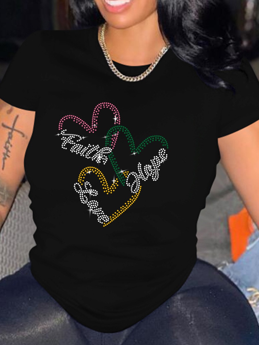 

LW Rhinestone Love Letter Print T-shirt, Black